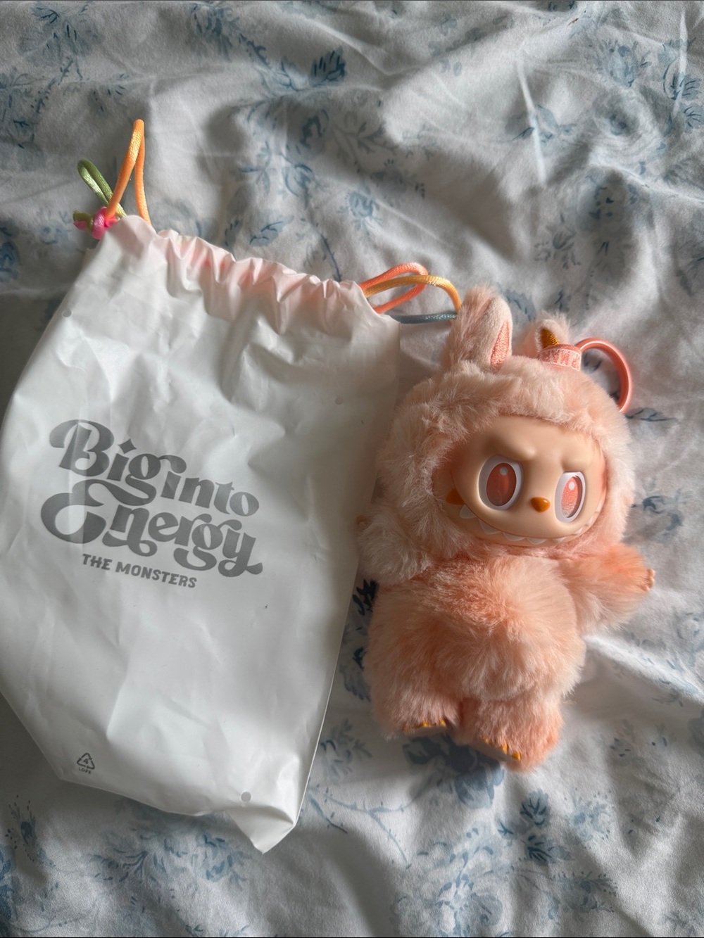 Labubu-Big into Energy Plush Keychain - Pink Furry Character